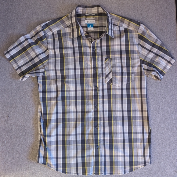 COLUMBIA short sleeve button down plaid omni-wick men's medium - Picture 1 of 4